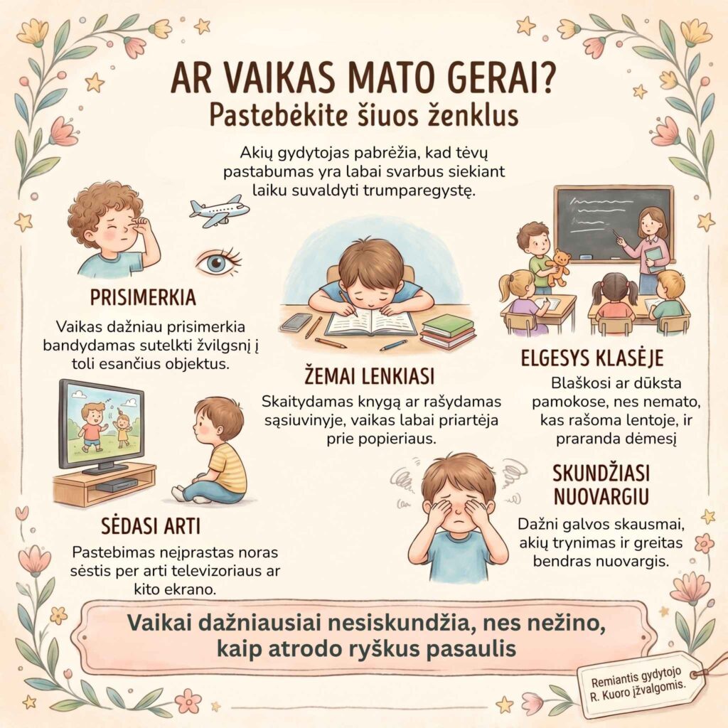 Ar vaikas gerai mato? Iliustracijaj apie regėjimo sutrikimų požymius vaikams