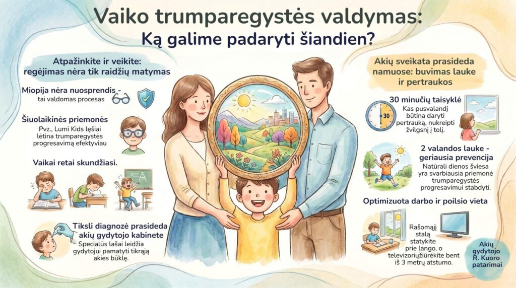 Vaiko trumparegystės valdymas - iliustracija apie trumparegystės kontrolę